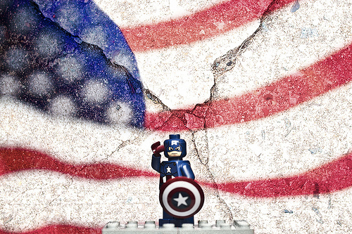Lego Captain America Stands In Front of American Flag