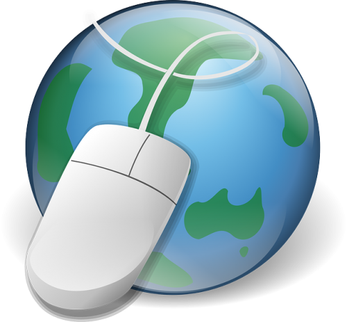 A computer mouse superimposed over a globe